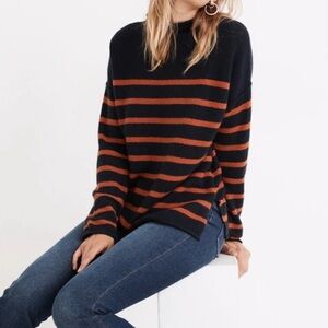 Madewell navy and orange striped sweater